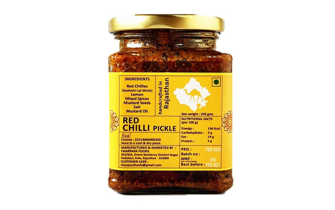 Charpara Lal Mirchi Ka Achaar    Glass Jar  250 grams